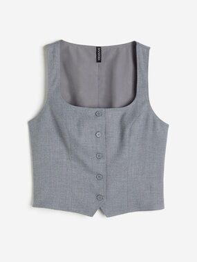 H&M Tailored Cropped Vest | Gray Marl Button Front Waistcoat | NWT | Size Large